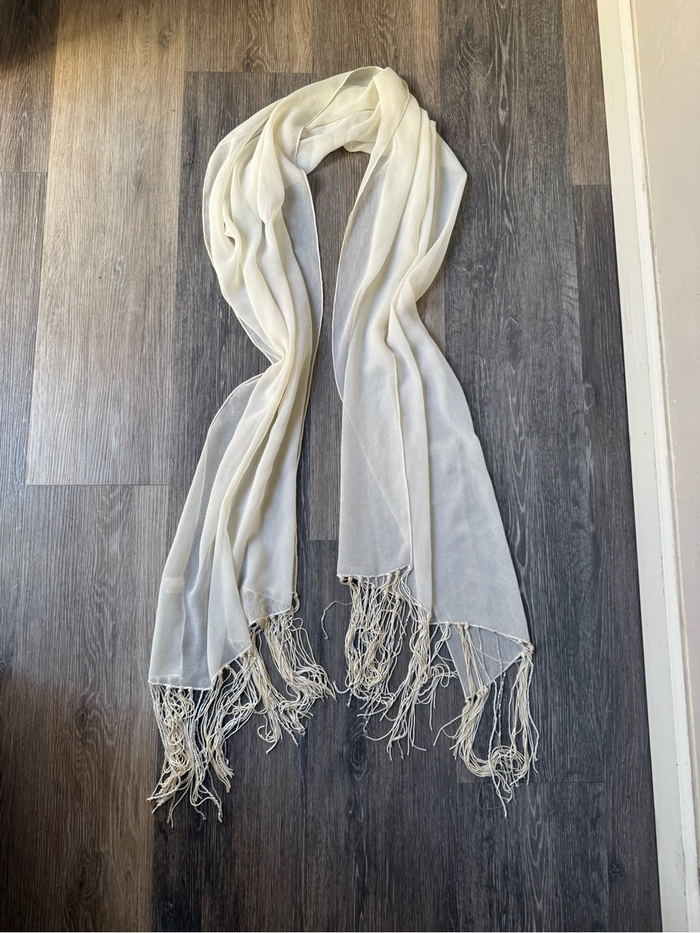 Elegant Sheer Cream Fringe Scarf - Lightweight Women’s Accessory